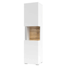 Ava Wooden Tall Display Cabinet in White Matt & Oak Wotan