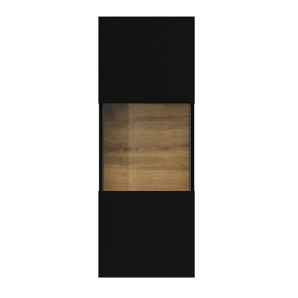 Ava Wooden Wall Hung Display Cabinet in Black Matt & Oak Wotan