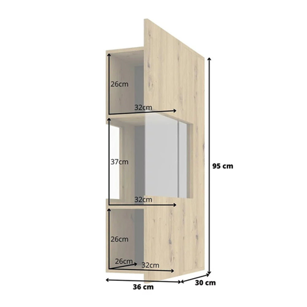 Ava Wooden Wall Hung Display Cabinet in Black Matt & Oak Wotan