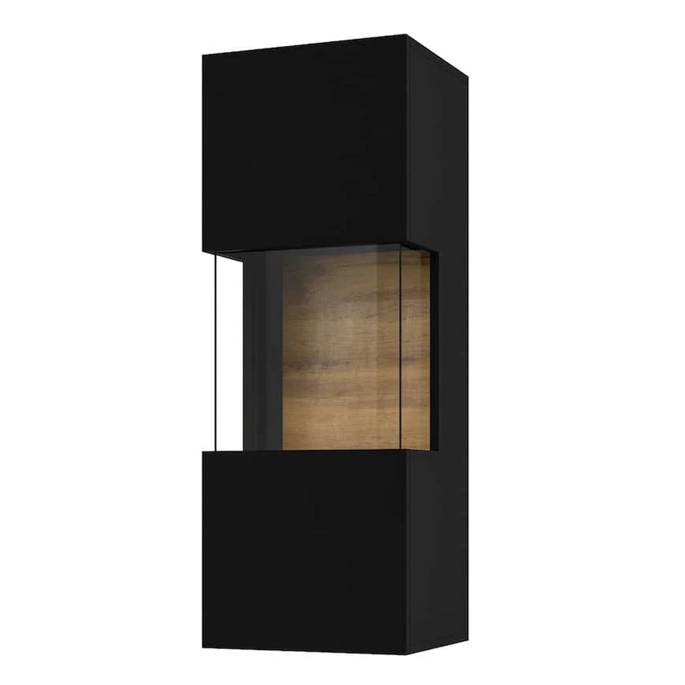Ava Wooden Wall Hung Display Cabinet in Black Matt & Oak Wotan