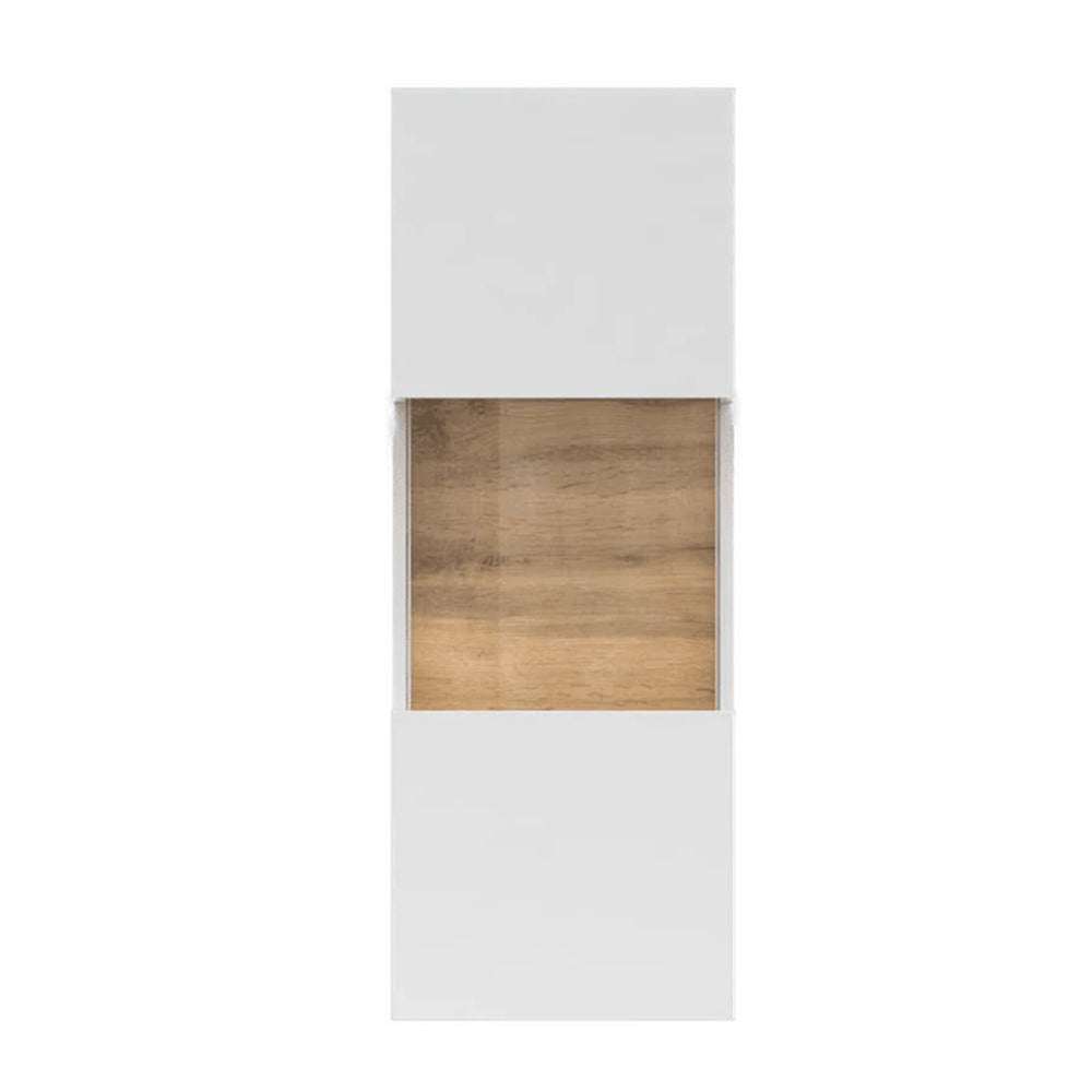Ava Wooden Wall Hung Display Cabinet in White Matt & Oak Wotan