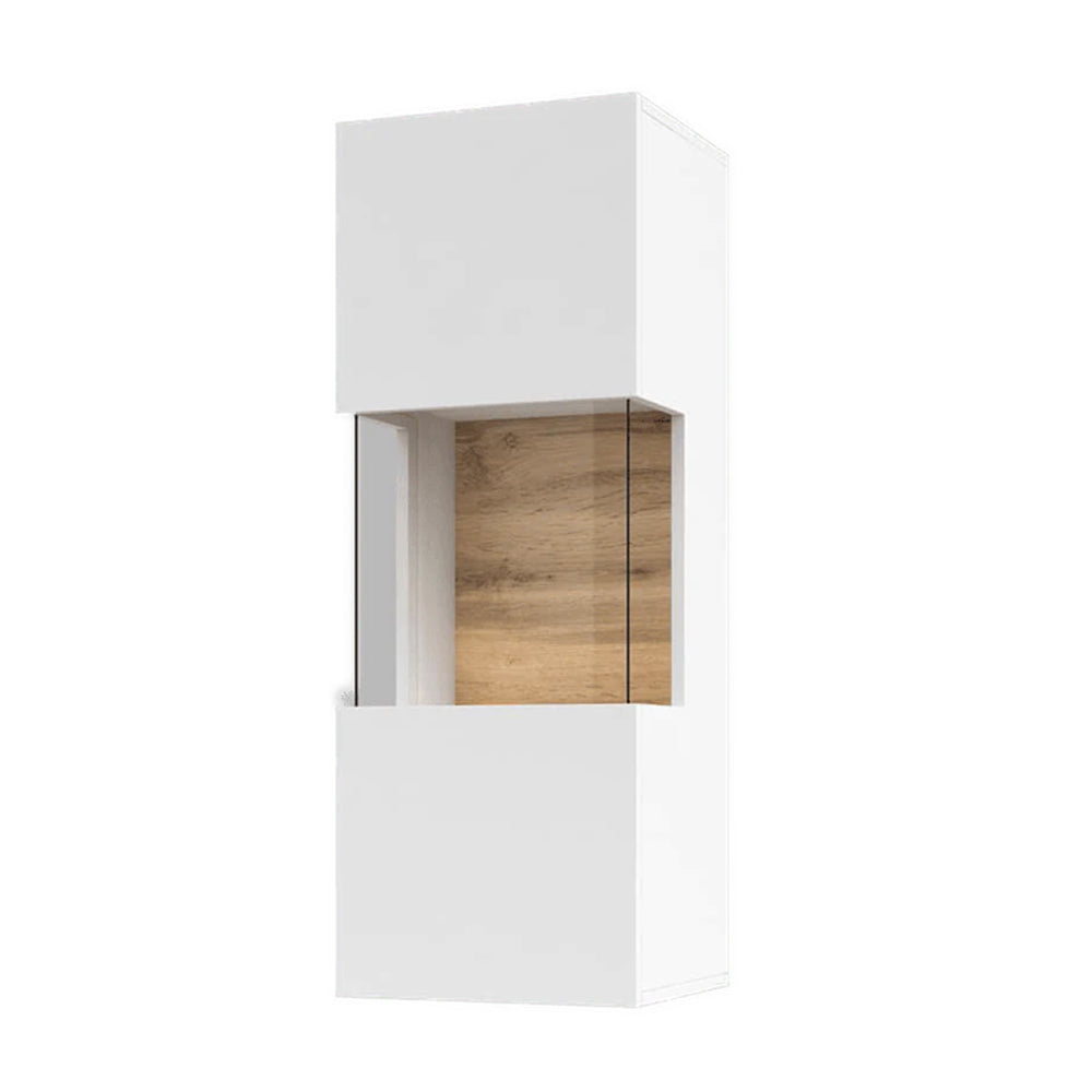 Ava Wooden Wall Hung Display Cabinet in White Matt & Oak Wotan