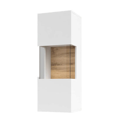 Ava Wooden Wall Hung Display Cabinet in White Matt & Oak Wotan