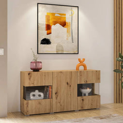 Ava Wooden Wide Display Cabinet in Oak Artisan - 120cm