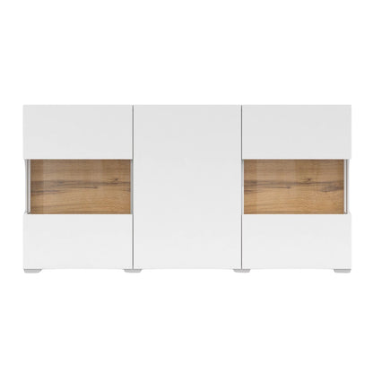 Ava Wooden Wide Display Cabinet in White Matt & Oak Wotan - 120cm