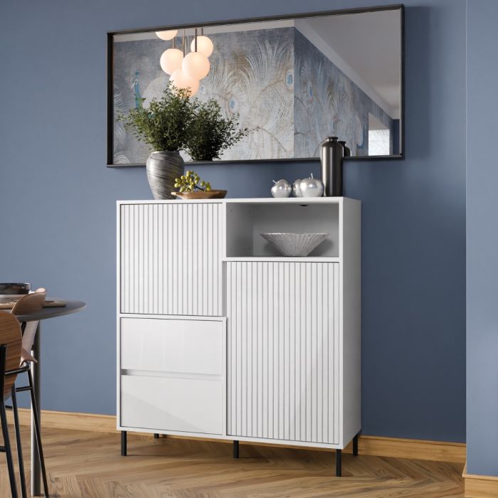 Avenale Sideboard 2 Door 2 Drawer in Alpine White High Gloss - Furniture One Shop
