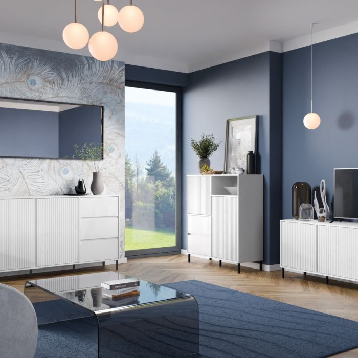 Avenale Sideboard 2 Door 2 Drawer in Alpine White High Gloss - Furniture One Shop
