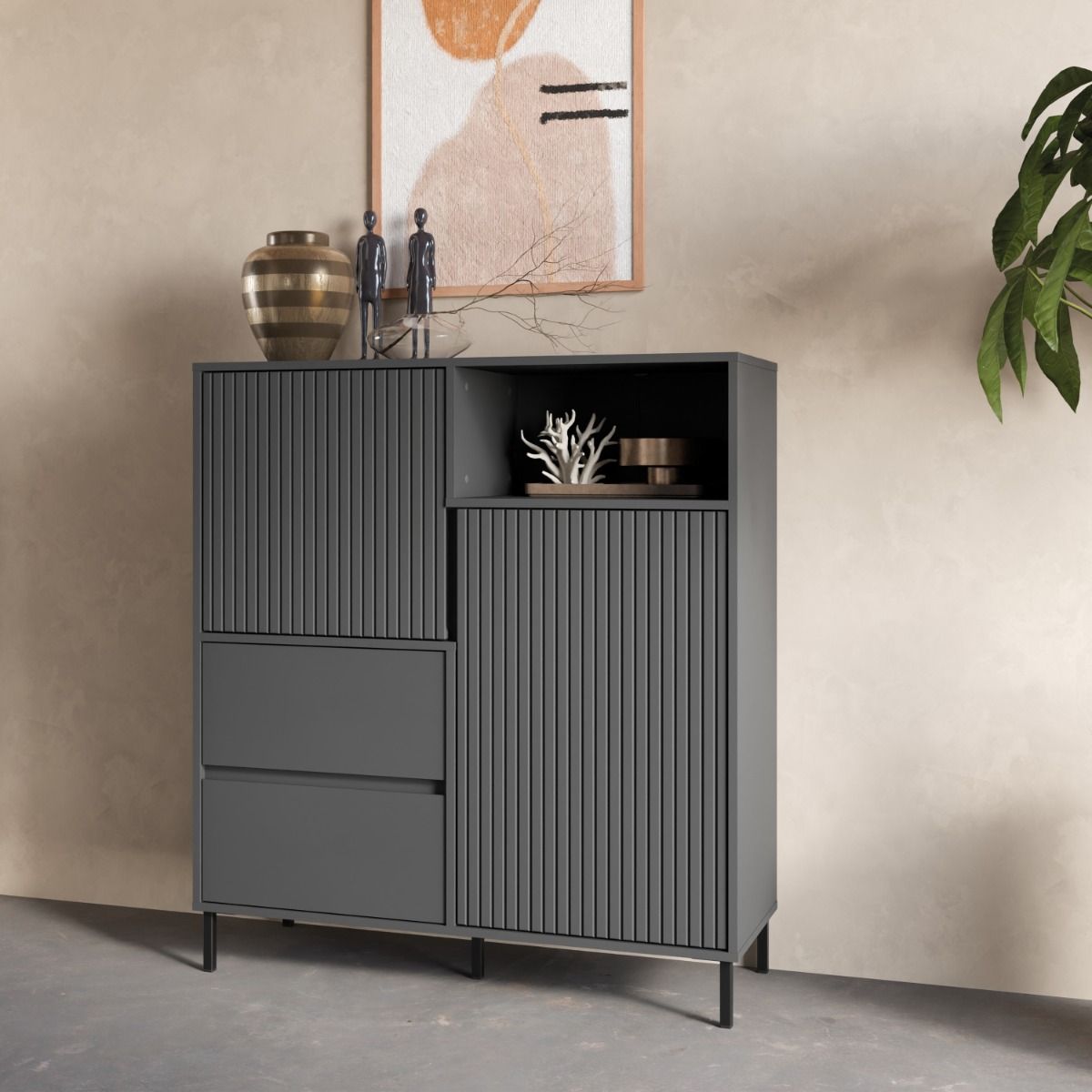Avenale Sideboard 2 Door 2 Drawer in Anthracite - Furniture One Shop