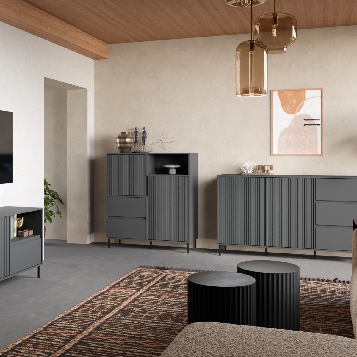 Avenale Sideboard 2 Door 2 Drawer in Anthracite - Furniture One Shop