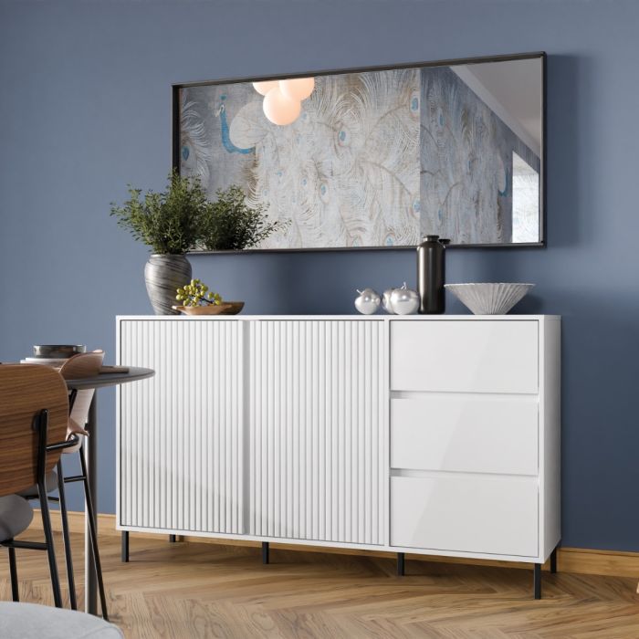 Avenale Sideboard 2 Door 3 Drawer in Alpine White High Gloss - Furniture One Shop