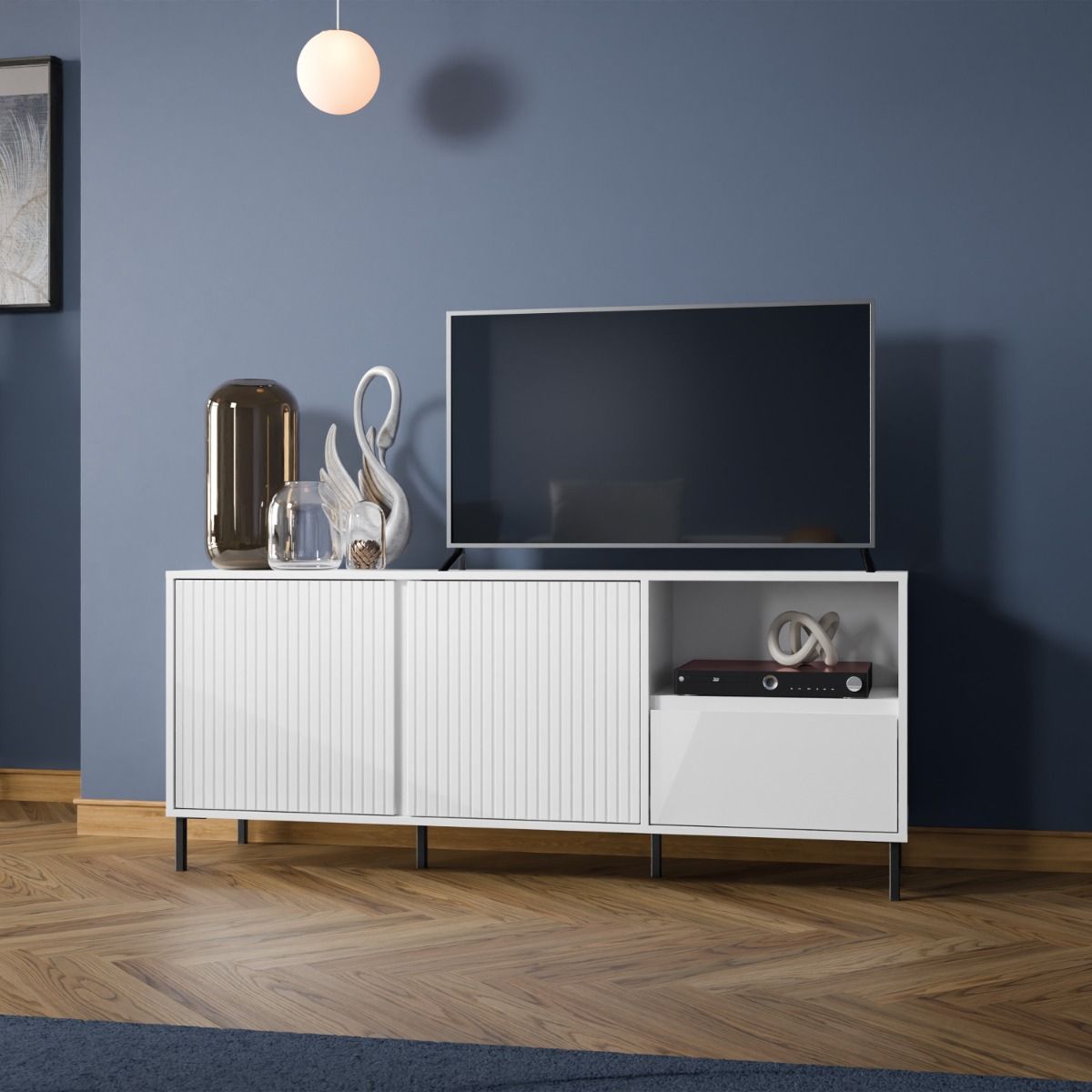 Avenale Small TV Stand 2 Door 1 Drawer in Alpine White High Gloss - Furniture One Shop