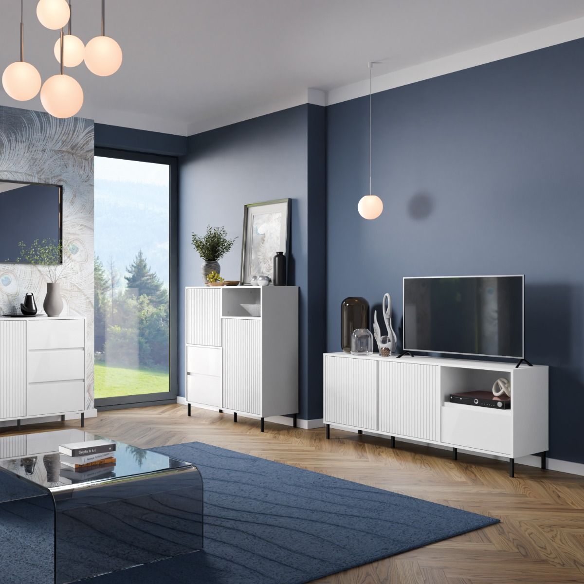 Avenale Small TV Stand 2 Door 1 Drawer in Alpine White High Gloss - Furniture One Shop