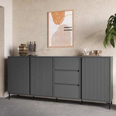 Avenale Wooden Sideboard 3 Door 3 Drawer in Anthracite - Furniture One Shop