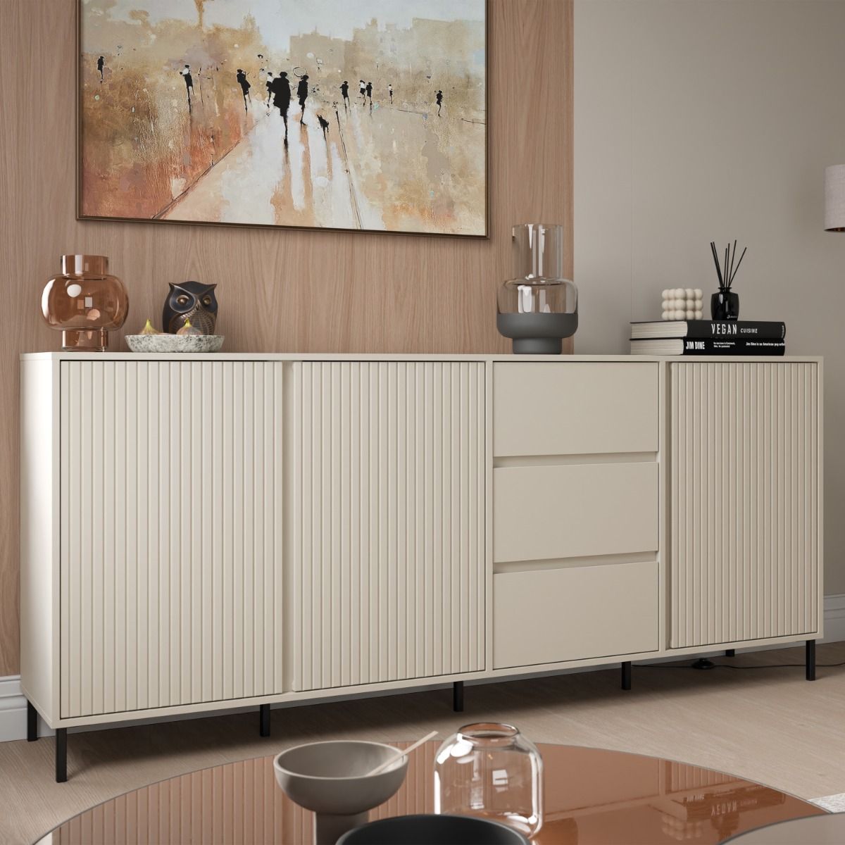 Avenale Wooden Sideboard 3 Door 3 Drawer in Cashmere - Furniture One Shop