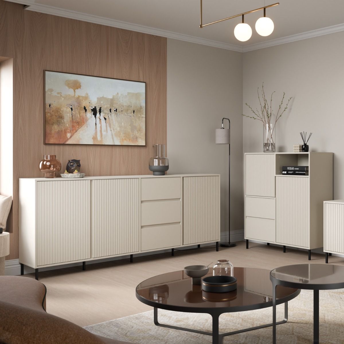 Avenale Wooden Sideboard 3 Door 3 Drawer in Cashmere - Furniture One Shop