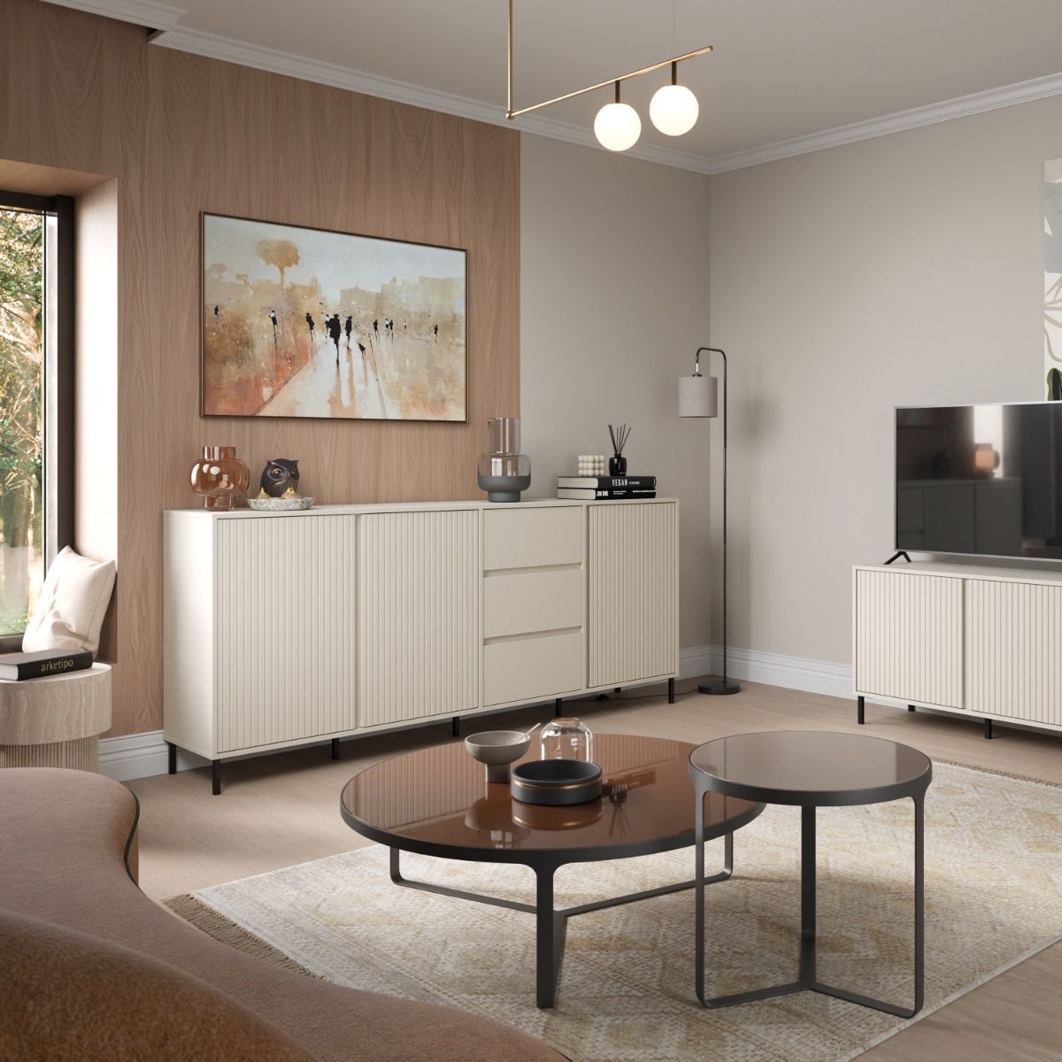 Avenale Wooden Sideboard 3 Door 3 Drawer in Cashmere - Furniture One Shop
