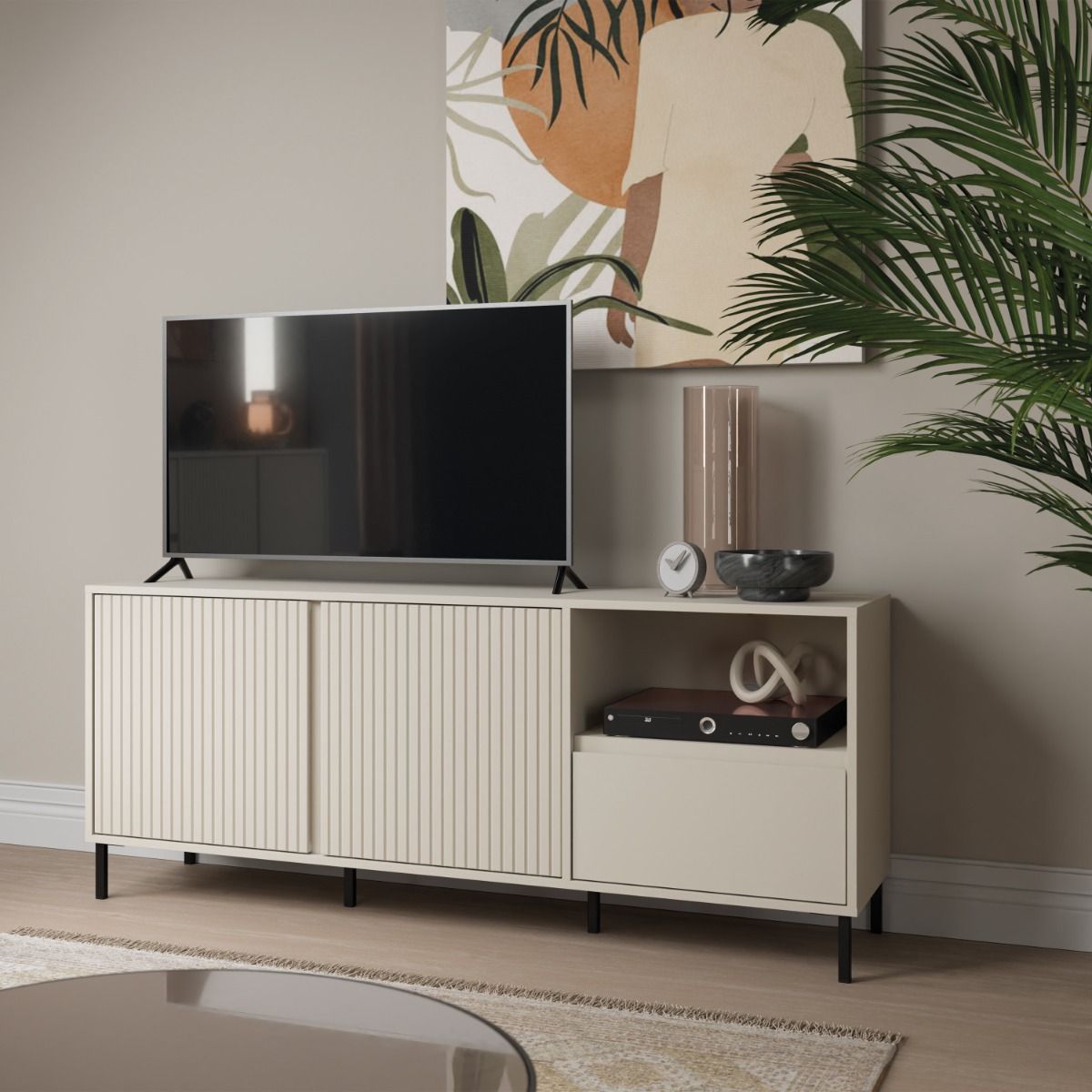 Avenale Wooden Small TV Stand 2 Door 1 Drawer in Cashmere - Furniture One Shop