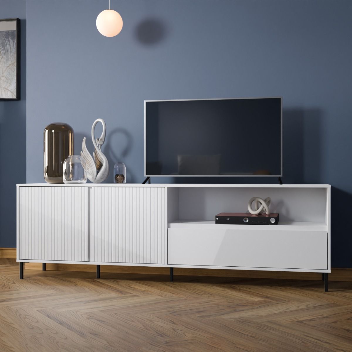 Avenale Wooden TV Stand 2 Door 1 Drawer in Alpine White High Gloss - Furniture One Shop