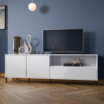 Avenale Wooden TV Stand 2 Door 1 Drawer in Alpine White High Gloss - Furniture One Shop