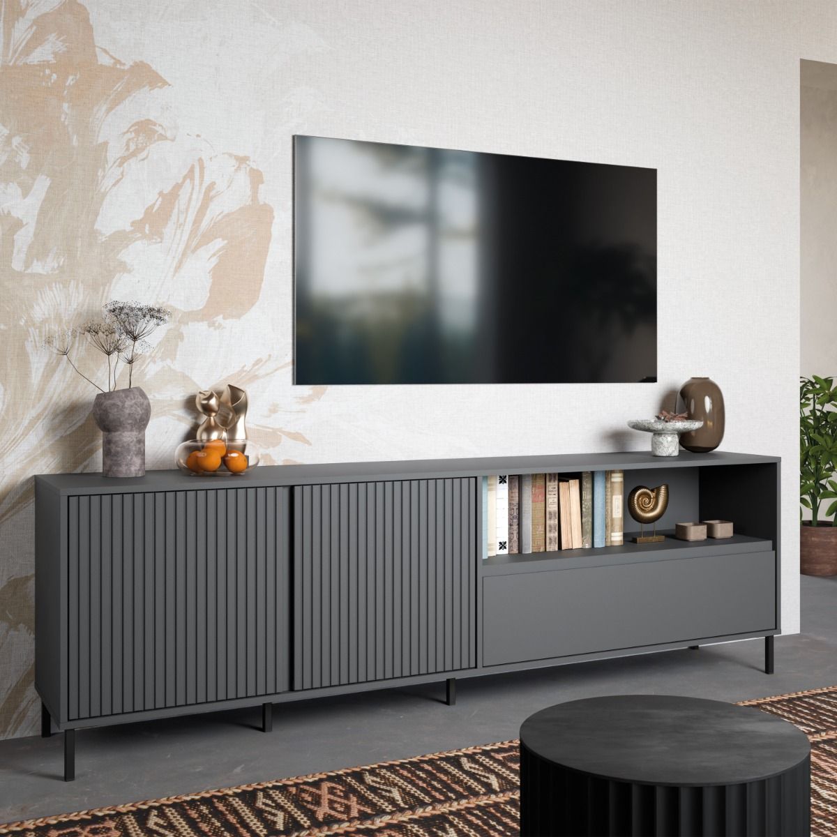 Avenale Wooden TV Stand 2 Door 1 Drawer in Anthracite - Furniture One Shop