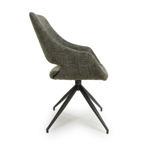 Aztec Tweed GreenSwivel Dining Chairs In Pair