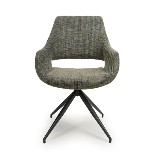 Aztec Tweed GreenSwivel Dining Chairs In Pair