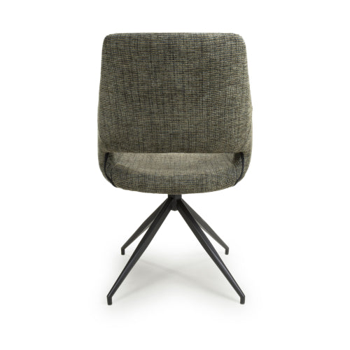 Aztec Tweed GreenSwivel Dining Chairs In Pair