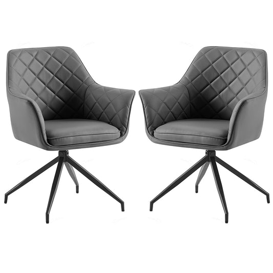 Azure Grey PU Leather Dining Chairs With Black Legs In Pair