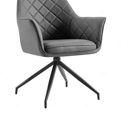 Azure Grey PU Leather Dining Chairs With Black Legs In Pair