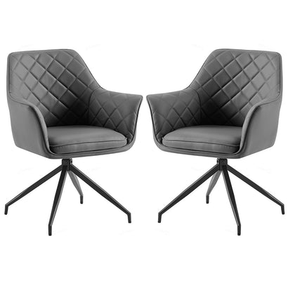 Azure Grey PU Leather Dining Chairs With Black Legs In Pair