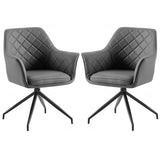 Azure Grey PU Leather Dining Chairs With Black Legs In Pair