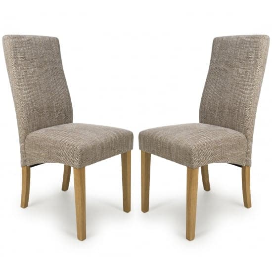 Bailey Tweed Oatmeal Fabric Dining Chairs With Oak Legs In Pair