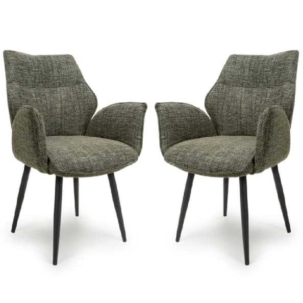 Baltimore Tweed Green Fabric Dining Chairs With Black Legs In Pair