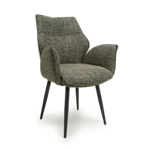 Baltimore Tweed Green Fabric Dining Chairs With Black Legs In Pair