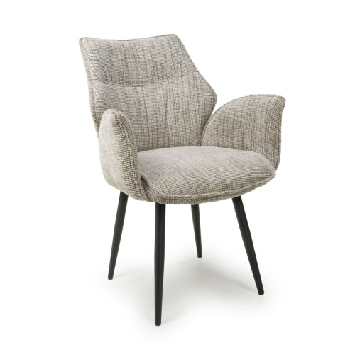 Baltimore Tweed Toffee Fabric Dining Chairs With Black Legs In Pair
