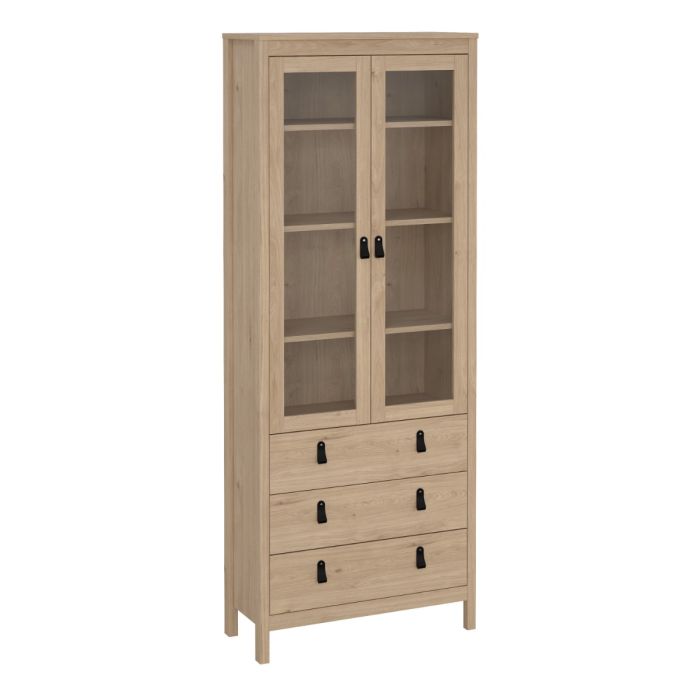 Barcelona China Cabinet 2 Doors with Glass + 3 Drawers in Jackson Hickory Oak