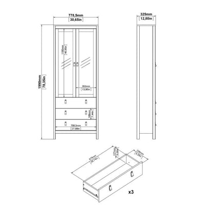 Barcelona China Cabinet 2 Doors with Glass + 3 Drawers in Jackson Hickory Oak