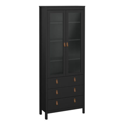 Barcelona China Cabinet 2 Glass Doors with 3 Drawers in Matt Black - Furniture One Shop