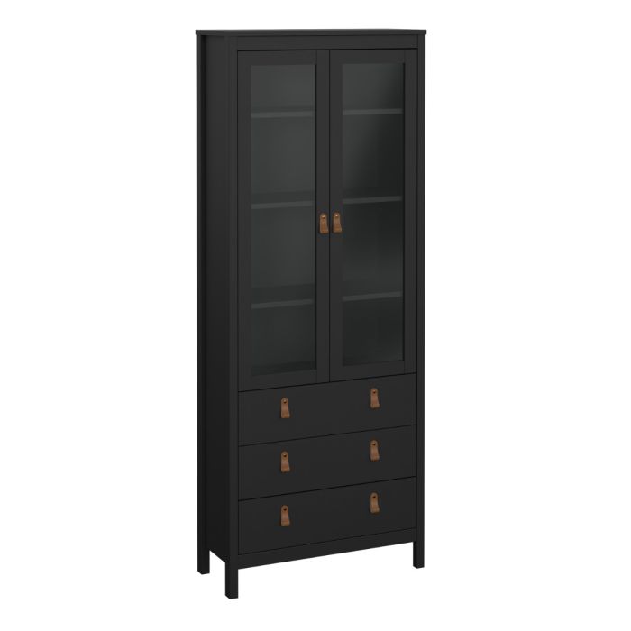 Barcelona China Cabinet 2 Glass Doors with 3 Drawers in Matt Black