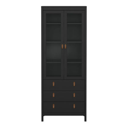 Barcelona China Cabinet 2 Glass Doors with 3 Drawers in Matt Black - Furniture One Shop