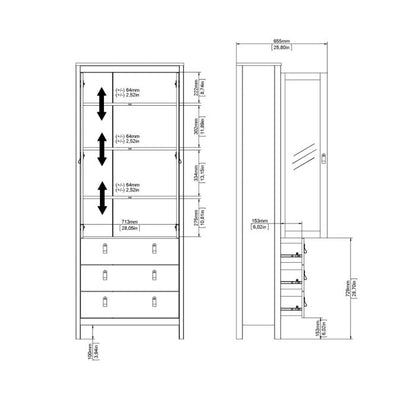 Barcelona China Cabinet 2 Glass Doors with 3 Drawers in Matt Black - Furniture One Shop
