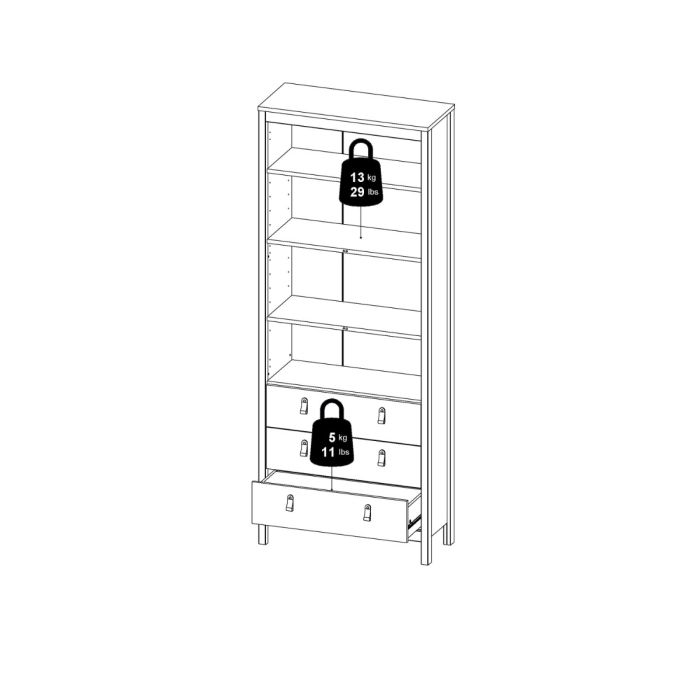 Barcelona China Cabinet 2 Glass Doors with 3 Drawers in Matt Black - Furniture One Shop