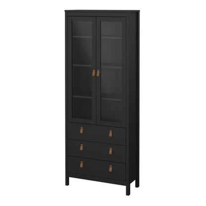 Barcelona China Cabinet 2 Glass Doors with 3 Drawers in Matt Black - Furniture One Shop