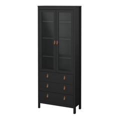 Barcelona China Cabinet 2 Glass Doors with 3 Drawers in Matt Black - Furniture One Shop