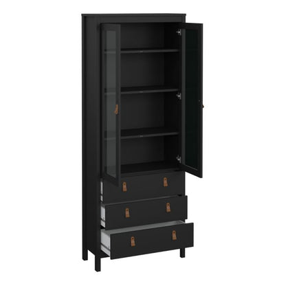 Barcelona China Cabinet 2 Glass Doors with 3 Drawers in Matt Black - Furniture One Shop