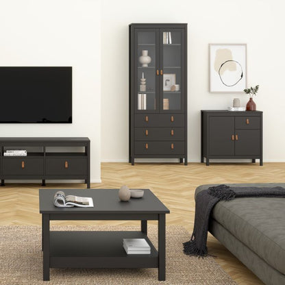 Barcelona China Cabinet 2 Glass Doors with 3 Drawers in Matt Black - Furniture One Shop