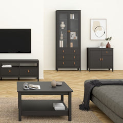 Barcelona China Cabinet 2 Glass Doors with 3 Drawers in Matt Black - Furniture One Shop