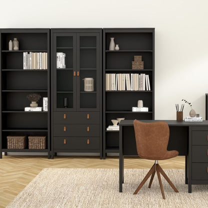 Barcelona China Cabinet 2 Glass Doors with 3 Drawers in Matt Black - Furniture One Shop