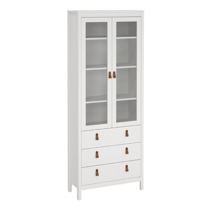 Barcelona China Cabinet 2 Glass Doors with 3 Drawers in White