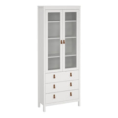 Barcelona China Cabinet 2 Glass Doors with 3 Drawers in White - Furniture One Shop